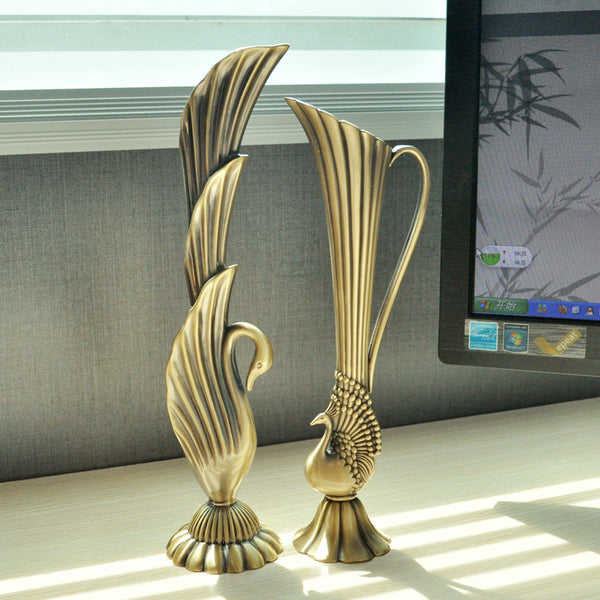 European Retro Peacock Metal Vase