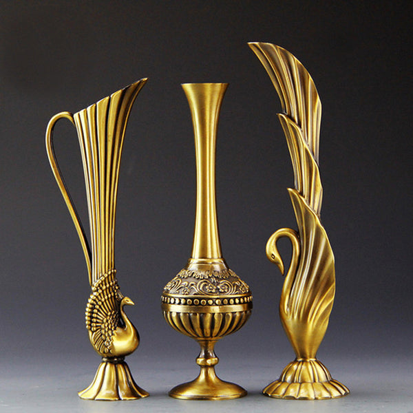 European Retro Peacock Metal Vase
