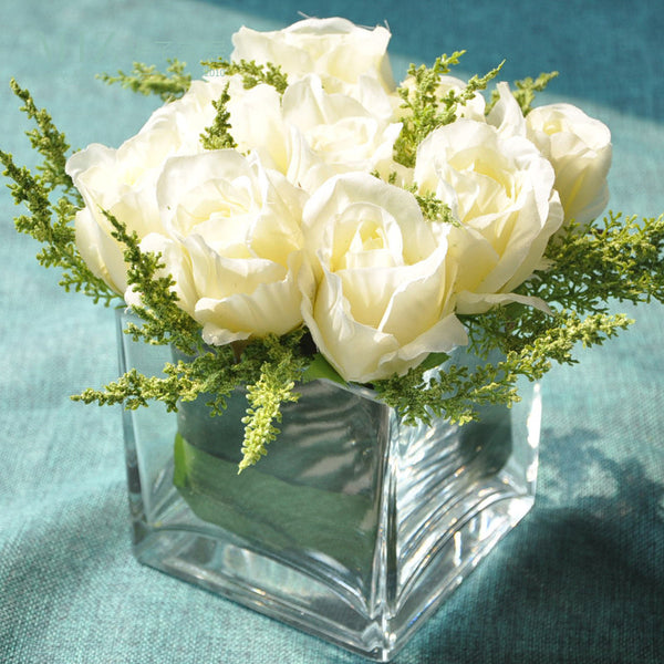 Small Head Artificial Rose Glass with Glass Vase