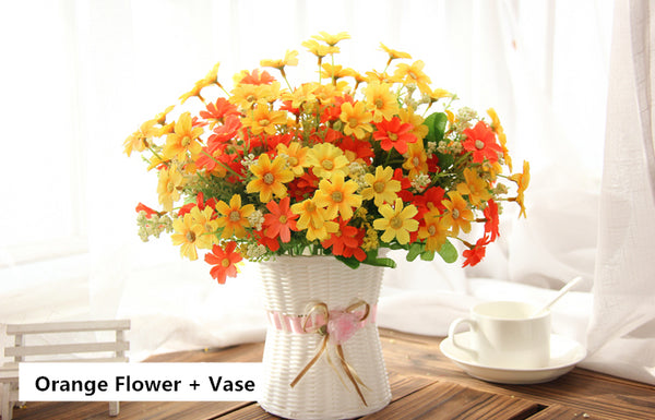 Artificial Flower Silk With Rattan Vase