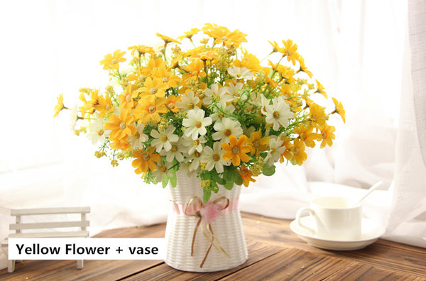 Artificial Flower Silk With Rattan Vase