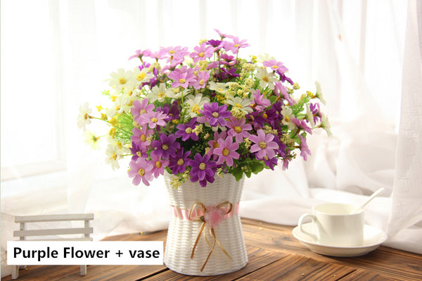 Artificial Flower Silk With Rattan Vase