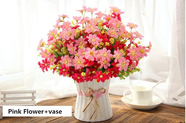 Artificial Flower Silk With Rattan Vase