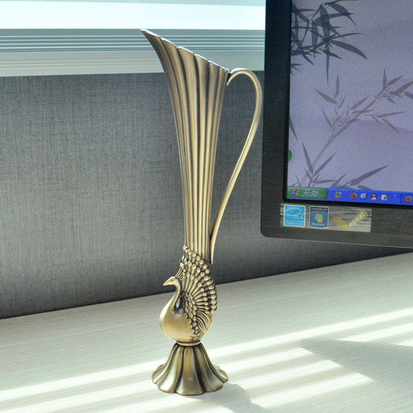European Retro Peacock Metal Vase