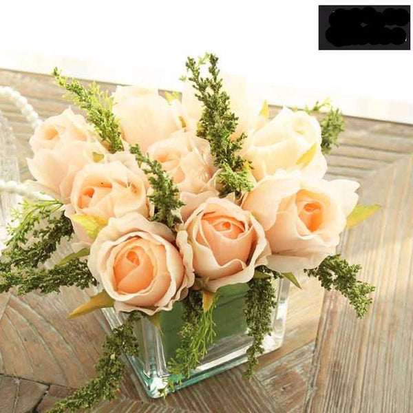 Small Head Artificial Rose Glass with Glass Vase