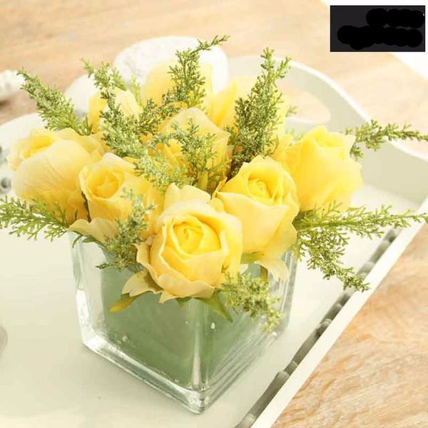 Small Head Artificial Rose Glass with Glass Vase