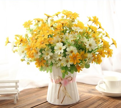 Artificial Flower Silk With Rattan Vase