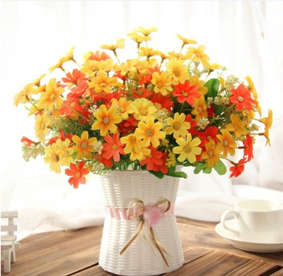 Artificial Flower Silk With Rattan Vase