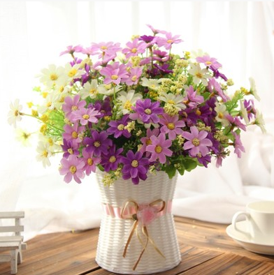 Artificial Flower Silk With Rattan Vase