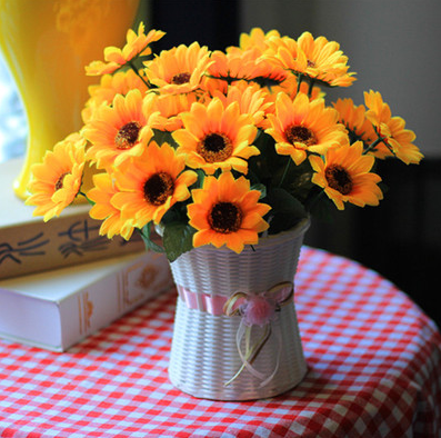 Artificial Flower Silk With Rattan Vase